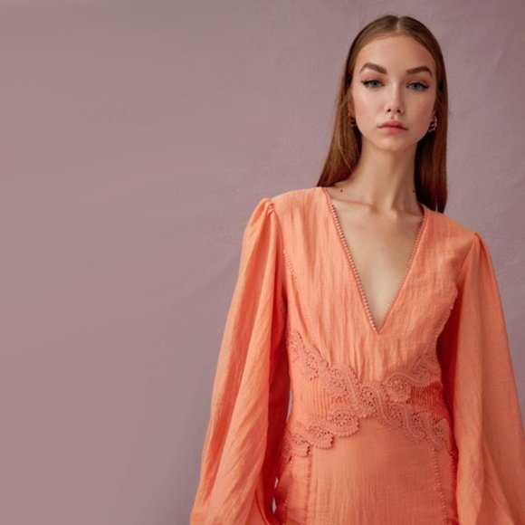 NWT Keepsake peach long sleeve trim mini dress - Picture 2 of 7